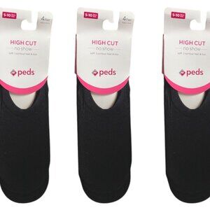 PEDS 12 PAIR Black Hi Cut NO SHOW Soft Sport Liner Socks - Contour Heel …
